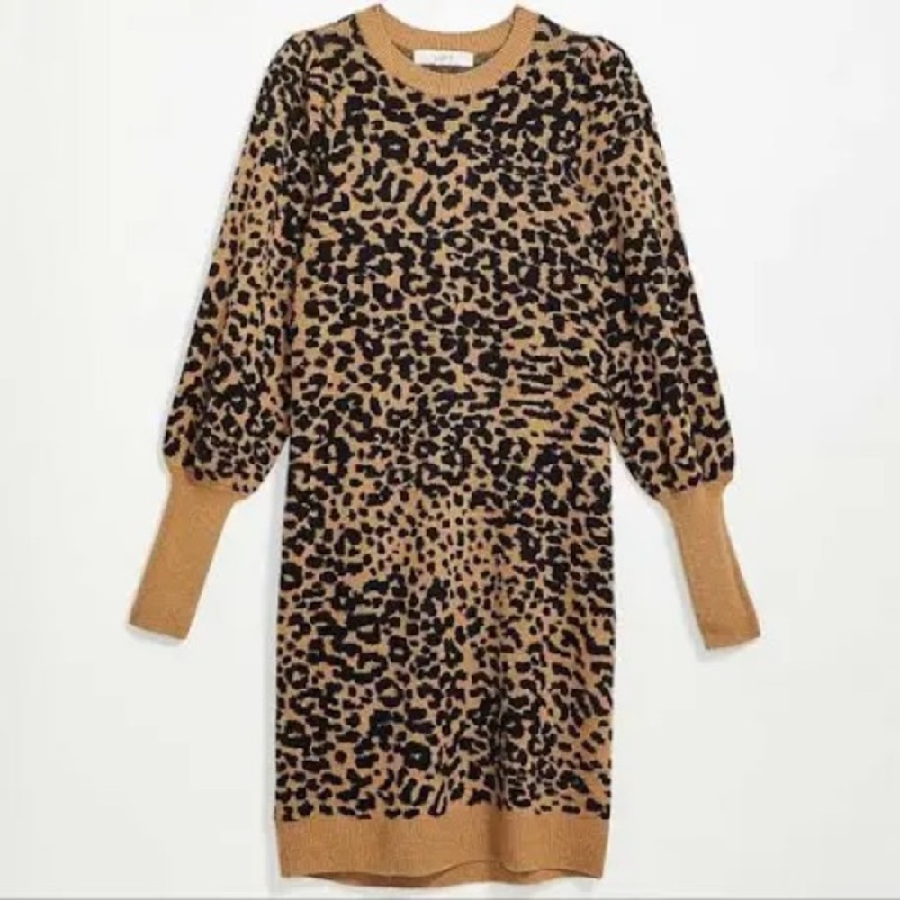 LOFT ANIMAL PRINT SWEATER DRESS WOOL DRESS LEOPARD PRINT DRESS #loft #loftdress